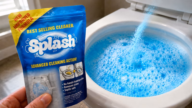 Stubborn soap scum and hard water stains on bathroom tiles before using a household cleaning product.